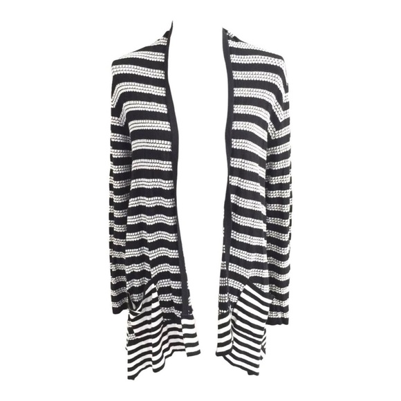 Jones New York Sport Cardigan Sweater Knit Striped Open Front Black White ‎ M - Picture 1 of 8